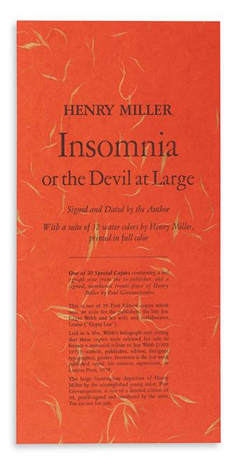 MILLER, HENRY. Insomnia, or the Devil At Large.